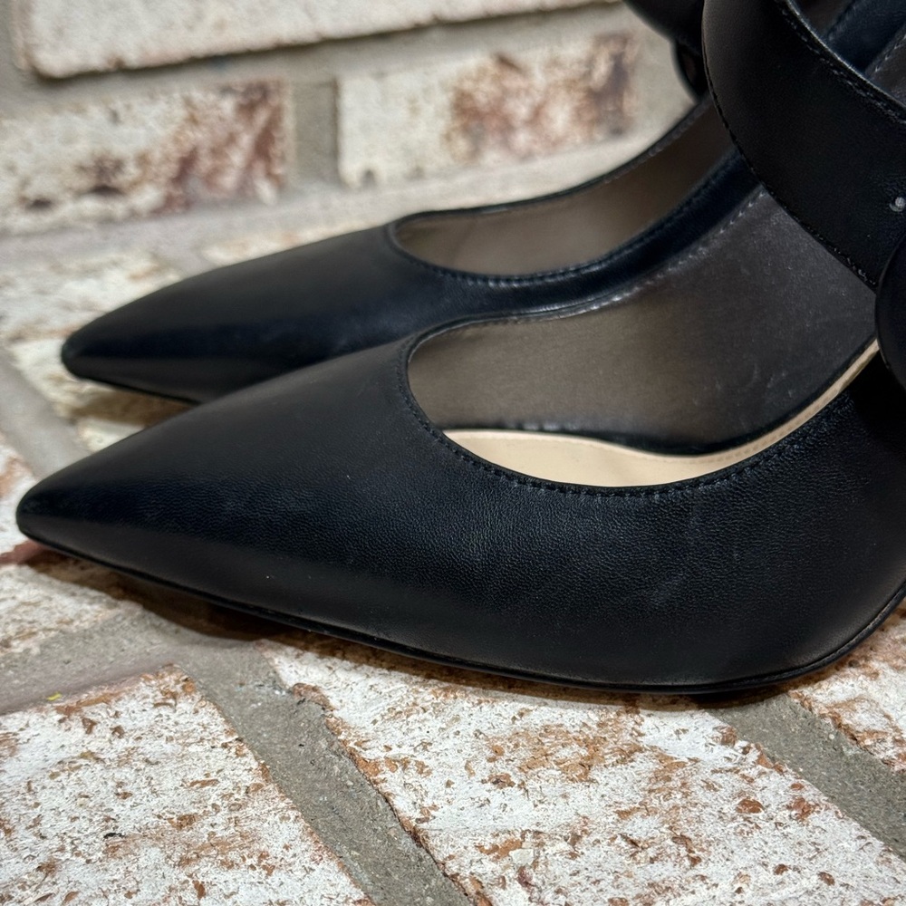 Sam Edelman Black Leather Hinda Cross Strap Pointed-Toe Pumps Heels - Picture 5 of 12